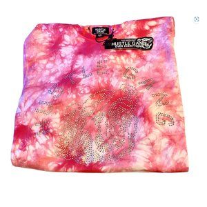 Hustle Gang Tie Dye Pink Rhinestones Men’s Tee Shirt Size Large